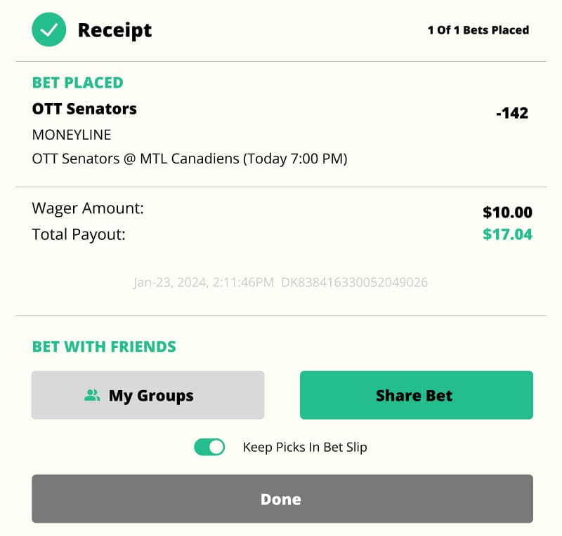 Sample Bet Slip Receipt